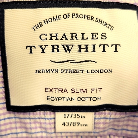 CHARLES TYRWHITT Extra Slim Fit Micro Plaid Long-sleeved Button-down Shirt,17/35 - Picture 12 of 13